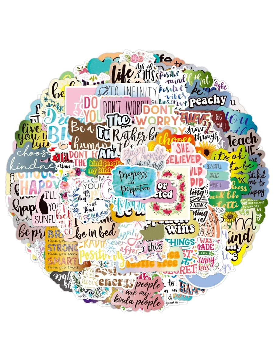 100pcs Slogan Graphic Sticker - Multicolor - View 1