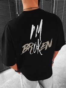 Manfinity EMRG 男士字母圖案T恤 - 黑色 - 查看 1