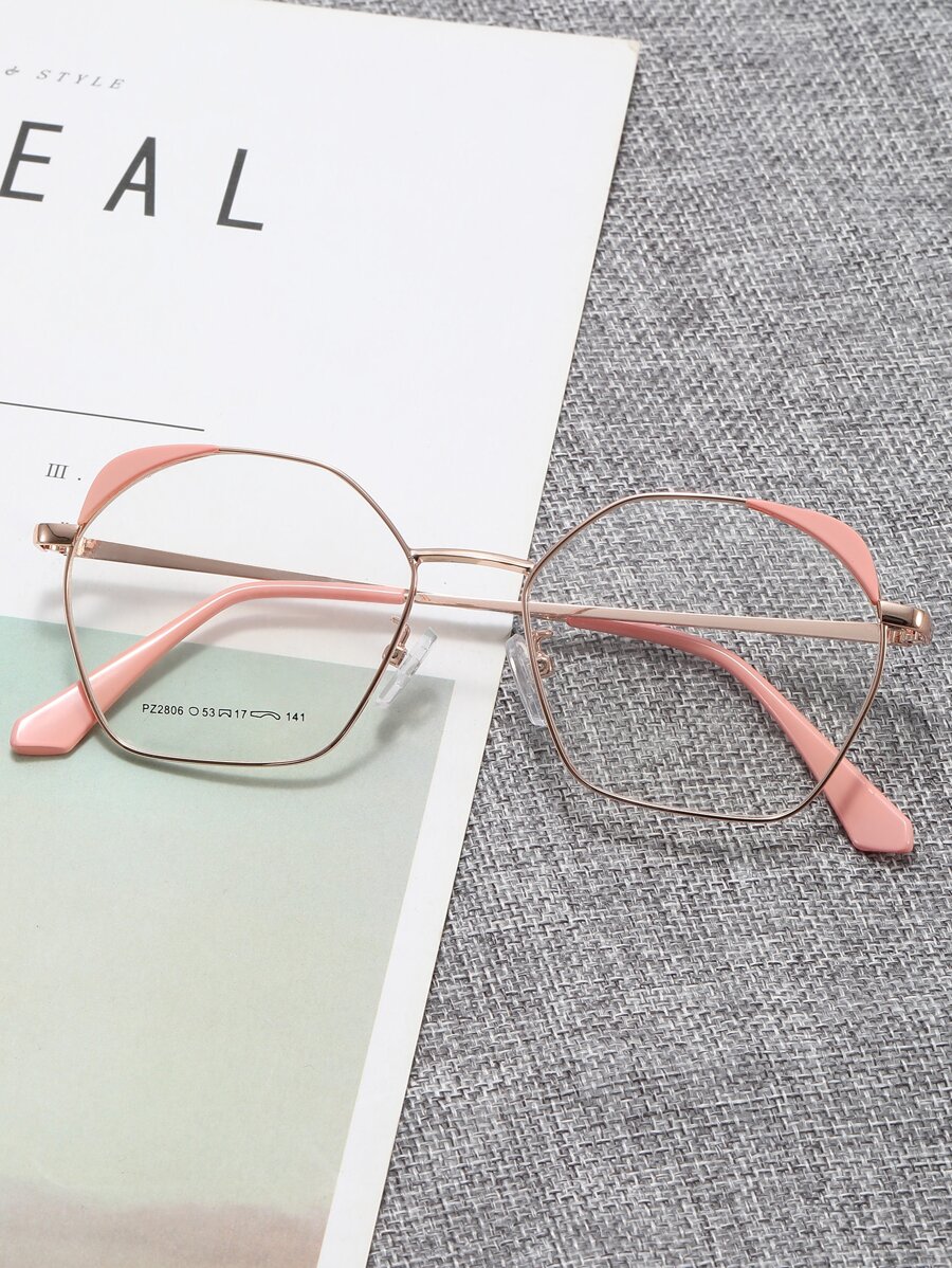Metal Frame Women's Fashion Design Eyeglasses - Pink - View 1