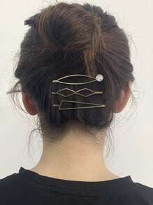 3 Piezas De Horquillas Para El Cabello Con Decoración De Perlas Falsas De Manera Aleatoria - Dorado - Ver 3