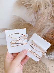 3 Piezas De Horquillas Para El Cabello Con Decoración De Perlas Falsas De Manera Aleatoria - Dorado - Ver 5