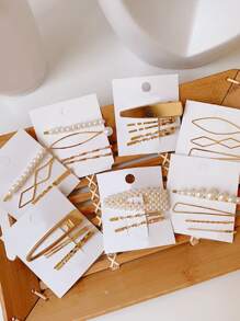 3 Piezas De Horquillas Para El Cabello Con Decoración De Perlas Falsas De Manera Aleatoria - Dorado - Ver 6