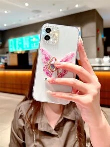 Ốp điện thoại trong suốt in hình bướm kèm móc treo. - Nhiều màu - Xem 2