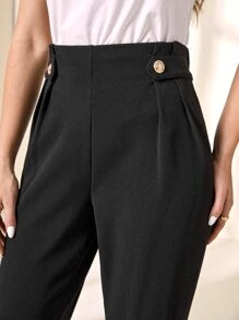 EMERY ROSE High Waist Button Detail Fold Pleated Detail Pants