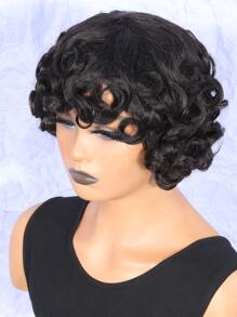 Short Pixie Cut Human Hair Wig With Bangs - Natural Black - View 3