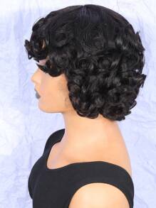 Short Pixie Cut Human Hair Wig With Bangs - Natural Black - View 4