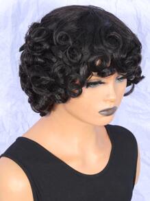 Short Pixie Cut Human Hair Wig With Bangs - Natural Black - View 5