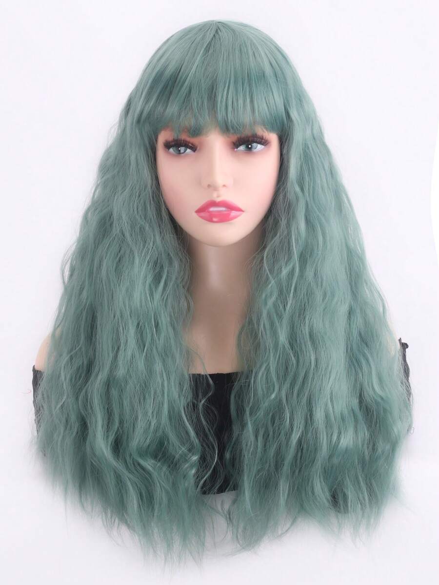 長款卷人造假髮帶劉海 - 薄荷綠 - 查看 1