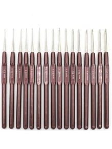 QJH 16pcs Metal + Plastic Crochet Needle ABS Handle Crochet Handle Knitting Needle Set  0.5mm-2.5mm Yarn Sweater Knitting Needle Tools(Brown) - Brown - View 5