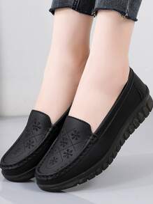 Höst/vinter Dam Blommiga Broderade Slip-On Flats, Moderiktiga Svarta Loafer Flats - Svart - Visa 3