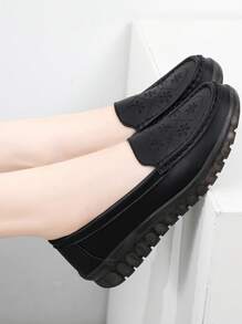 Höst/vinter Dam Blommiga Broderade Slip-On Flats, Moderiktiga Svarta Loafer Flats - Svart - Visa 4