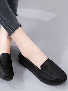 Höst/vinter Dam Blommiga Broderade Slip-On Flats, Moderiktiga Svarta Loafer Flats - Svart - Visa 6