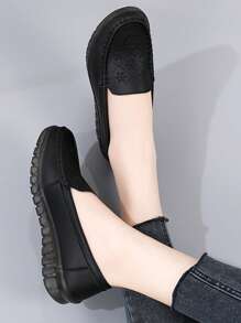 Höst/vinter Dam Blommiga Broderade Slip-On Flats, Moderiktiga Svarta Loafer Flats - Svart - Visa 7