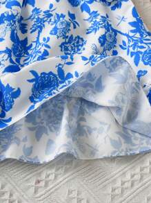 Baby Girl Floral Print Ruffle Hem Dress - Blue and White - View 4