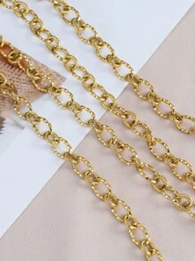 1m Fashionable Punk Style Stainless Steel Gold-tone Chain With Pattern, Suitable For Diy Necklace And Bracelet Making - Yellow Gold - View 1