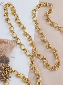1m Fashionable Punk Style Stainless Steel Gold-tone Chain With Pattern, Suitable For Diy Necklace And Bracelet Making - Yellow Gold - View 4