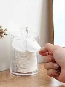 1入組2合1塑料棉籤收納罐，簡約透明多功能家用收納盒 - 無色 - 查看 5