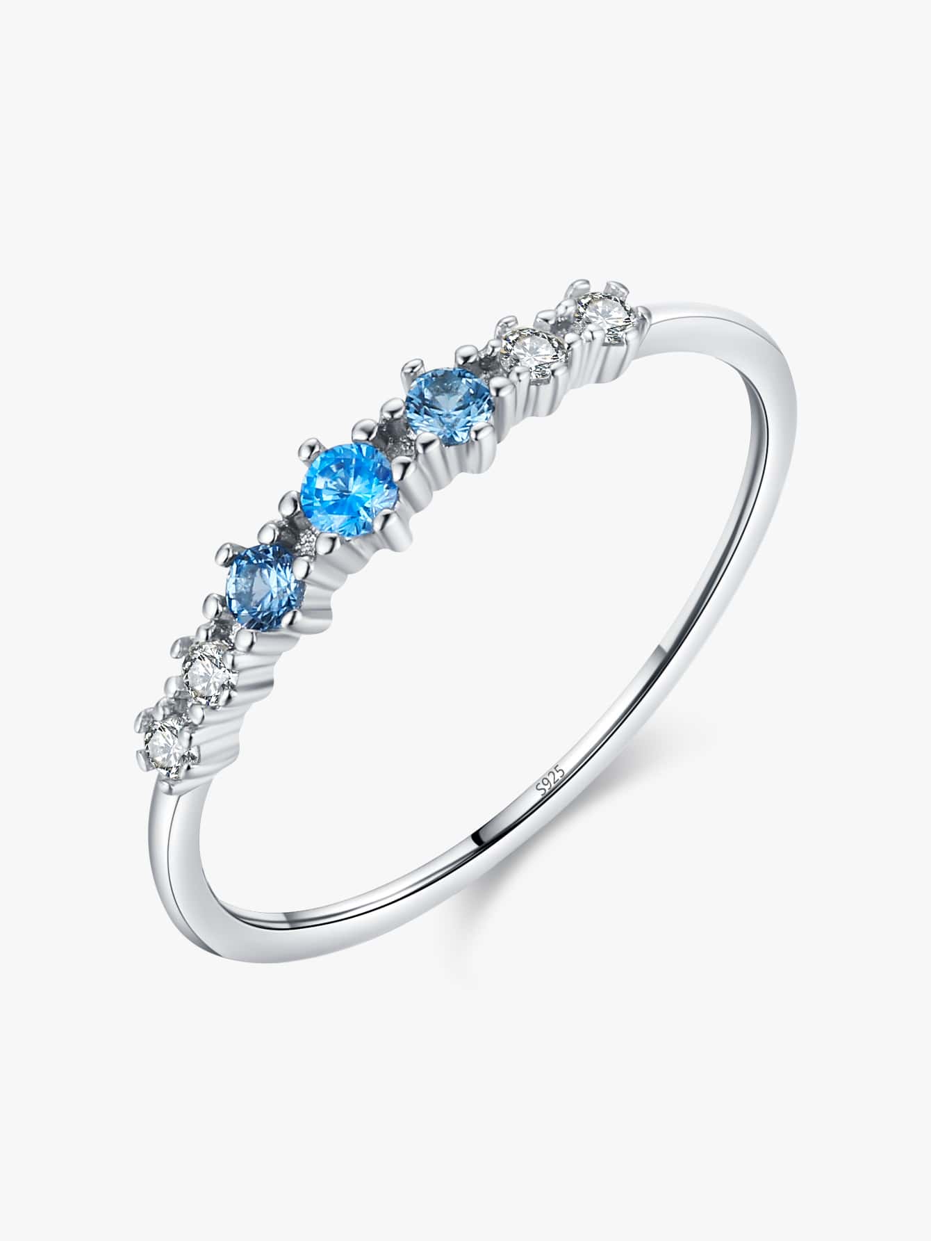 MODIAN 925 Sterling Silver Simple Stackable Fashion Thin Finger Ring Charm Blue Zirconia Rings For Women Wedding Fine Jewelry