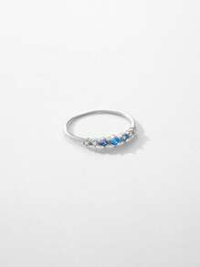 MODIAN 925 Sterling Silver Simple Stackable Fashion Thin Finger Ring Charm Blue Zirconia Rings For Women Wedding Fine Jewelry - Silver - View 6