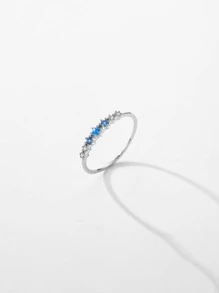 MODIAN 925 Sterling Silver Simple Stackable Fashion Thin Finger Ring Charm Blue Zirconia Rings For Women Wedding Fine Jewelry - Silver - View 7