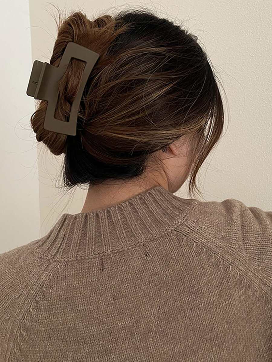 1pc Square Hollow Basic Black Hair Claw Clip, 10.5cm - Brown - View 1