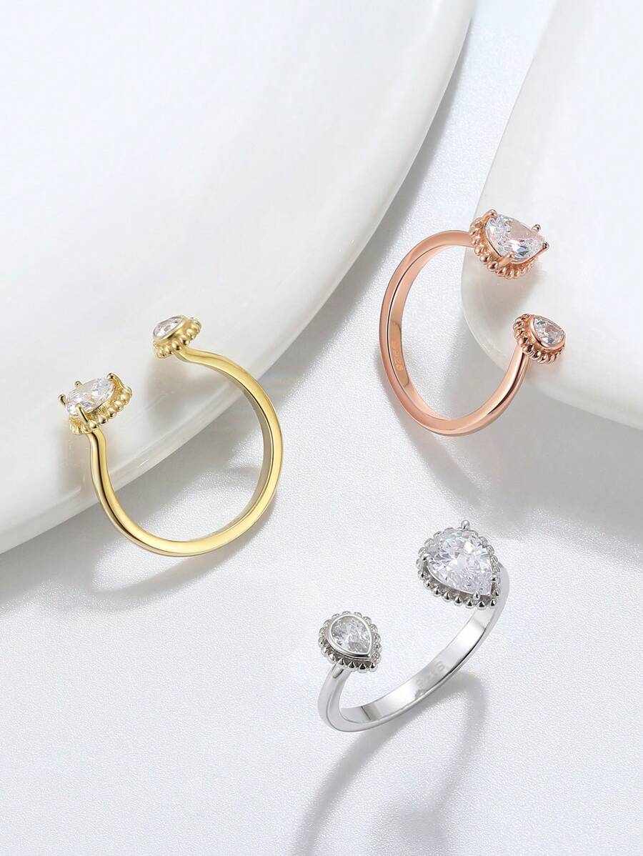 1 Bạc Thời Trang Đính Đá Cubic Zirconia Giọt Nước Trang Trí Nhẫn Cho Nữ Trang Trí Hàng Ngày - Bạc - Xem 1