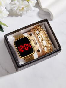 1 件女士豪华成人手表，配 YT 金色磁性手链组合（无礼品盒） - 金色 - 查看 1