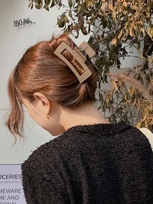 1pc Square Hollow Basic Black Hair Claw Clip, 10.5cm - Brown - View 5