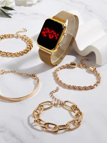 1 件女士豪华成人手表，配 YT 金色磁性手链组合（无礼品盒） - 金色 - 查看 2