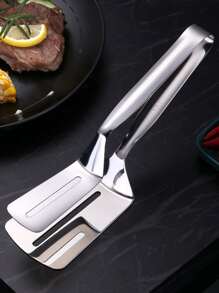1pc Stainless Steel Food Tongs, Minimalist Grilling Food Tongs For Kitchen - Silver - View 1