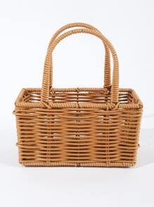 1pc PVC Planter Basket, Japanese Style Braided Design Decorative Flower Pot Holder For Home - Camel - View 1