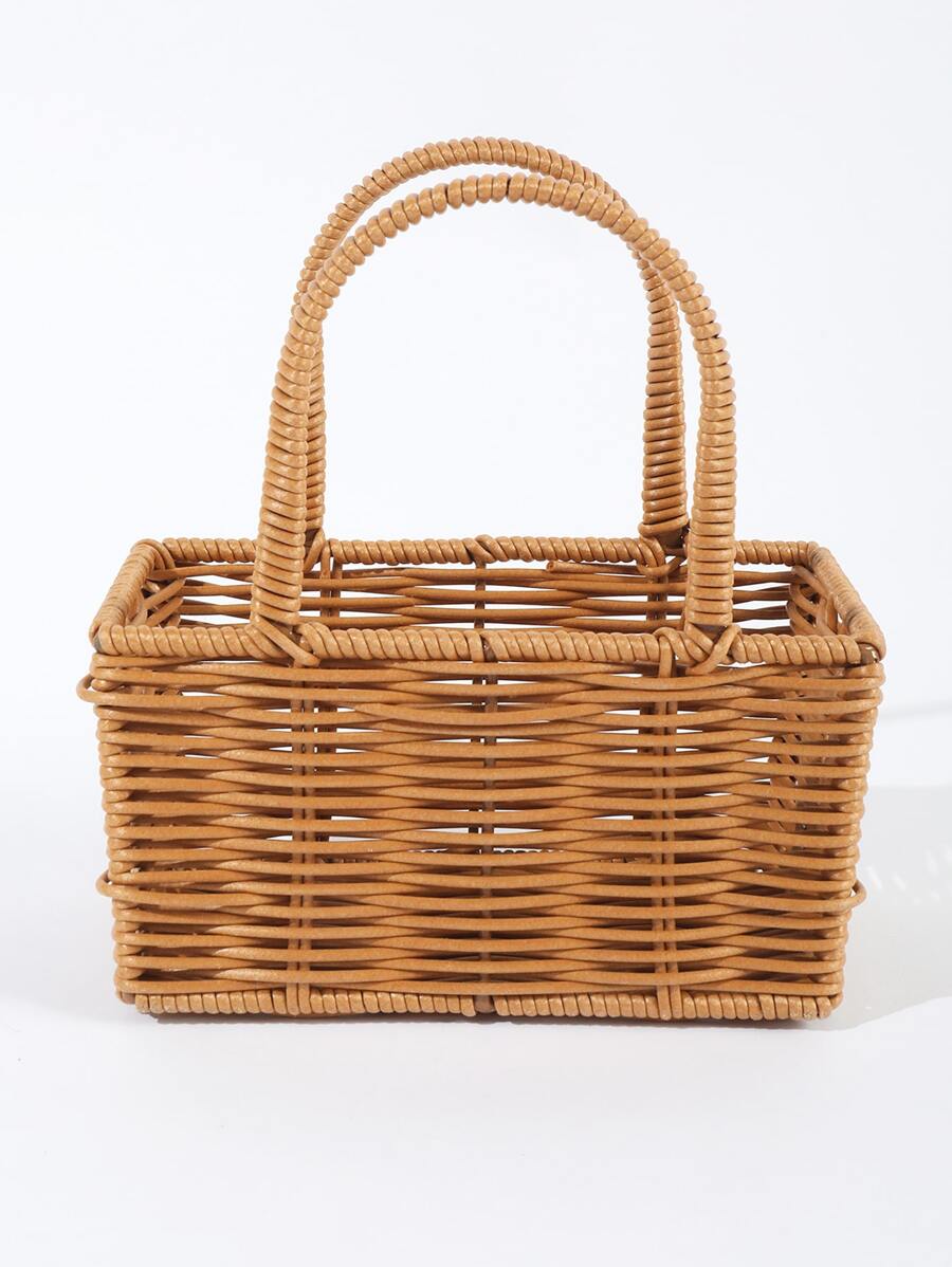 1pc PVC Planter Basket, Japanese Style Braided Design Decorative Flower Pot Holder For Home - Camel - View 1