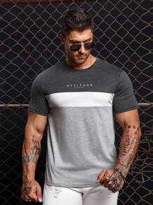 GENTILAND Men Cotton Letter Graphic Colourblock Tee - Multicolor - View 3