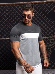 GENTILAND Men Cotton Letter Graphic Colourblock Tee - Multicolor - View 4