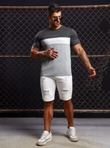 GENTILAND Men Cotton Letter Graphic Colourblock Tee - Multicolor - View 6