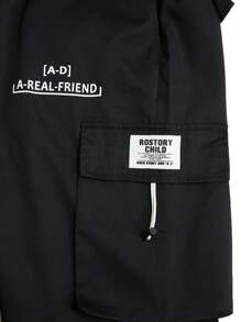 Manfinity Roghcode 男士寬鬆貨物褲,帶有字母圖形翻蓋口袋和束口腰帶 - 黑色 - 查看 5