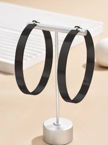 Minimalist Hoop Earrings - Black - View 2