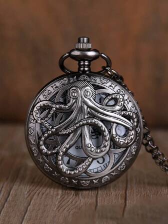 Hombres Reloj de bolsillo de pulpo grabado