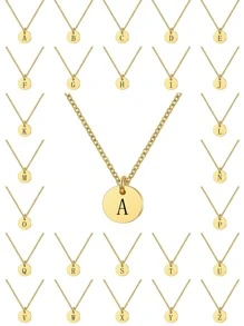 1入組字母細節圓形吊飾項鍊