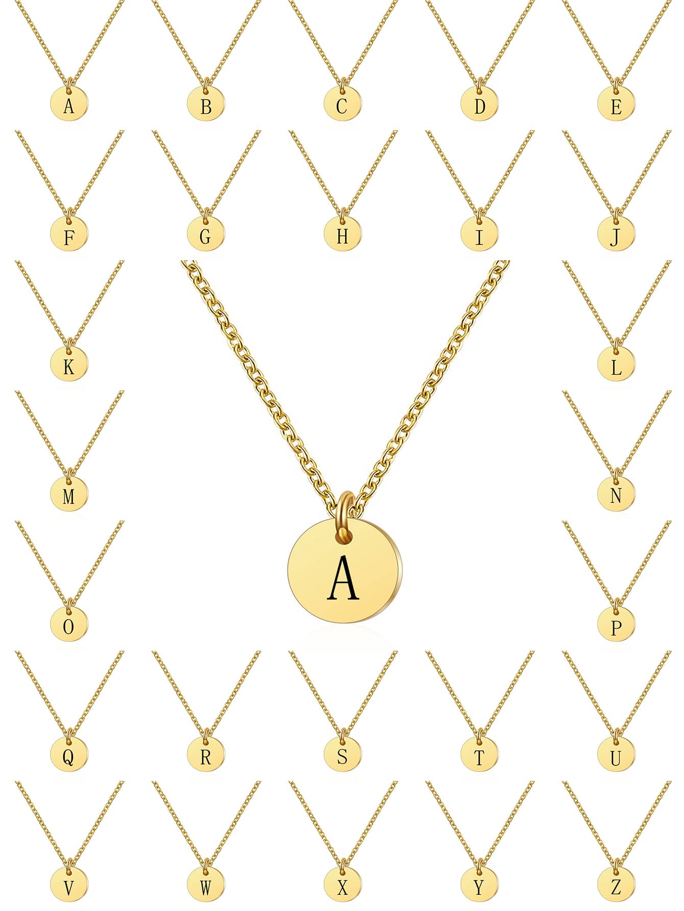 1入組字母細節圓形吊飾項鍊