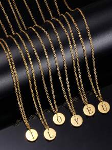 Vòng cổ Charm tròn chi tiết chữ cái - Vàng - Xem 3