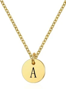 Vòng cổ Charm tròn chi tiết chữ cái - Vàng - Xem 17