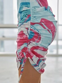 SHEIN Allover Print Drawstring Side Bodycon Dress - Multicolor - View 8