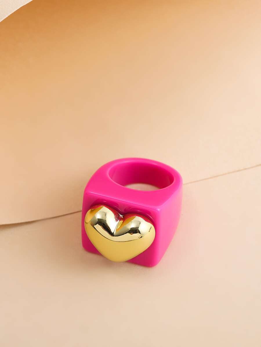1 chiếc nhẫn trang trí hình trái tim Polyresin thời trang cho phụ nữ để trang trí hàng ngày - Màu Hồng Tươi - Xem 1