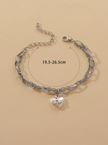 Vòng chân nhiều lớp Charm hình trái tim & chữ cái - Bạc - Xem 5