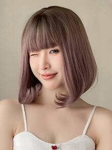HAIRCUBE 14 Inch Tóc Giả Xoăn Ngắn Tổng Hợp, Tóc Giả Màu Hồng Nhạt Có Bangs, Fluffy Micro-roll Inner Buckle Wig - Nhiều màu - Xem 1