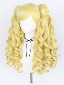 Peluca sintética cosplay medio ondulado con tupe - Amarillo - Ver 4