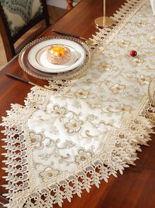 1pc 100% Polyester Lace Trim Embroidered Party/Wedding Table Runner - Multicolor - View 1