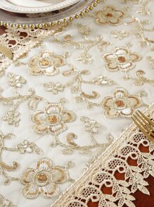 1pc 100% Polyester Lace Trim Embroidered Party/Wedding Table Runner - Multicolor - View 6