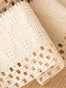 1pc Colorblock Fringe Trim Table Runner, Modern Polyester Kitchen Table Runner - Multicolor - View 2